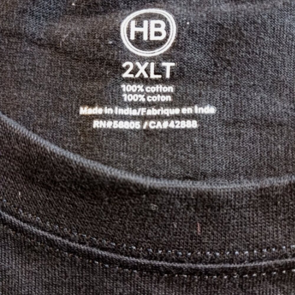 HB Mens DXL Big + Tall Size 2XLT Crew Neck Black Cotton Short Sleeve T-Shirt New - Picture 7 of 10